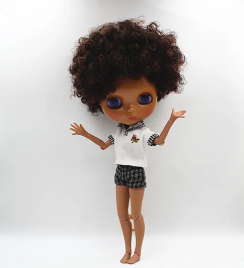 Blygirl Blyth doll Dark brown explosion curly nude doll black skin joint body 19 joint DIY doll can change makeup