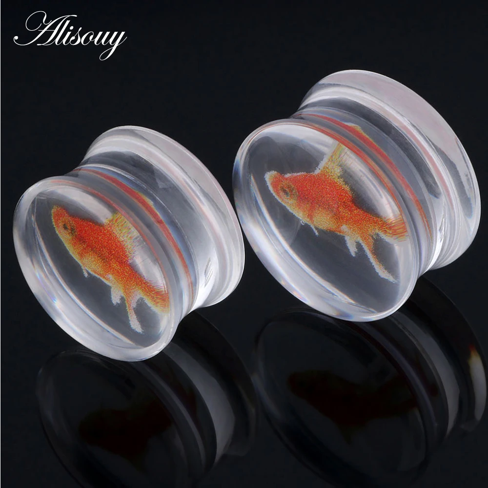 Alisouy 2pcs Fish design Transparent Acrylic Ear Plugs and Tunnels Piercing Ear Gauge Ear Expander Body Jewelry Piercing