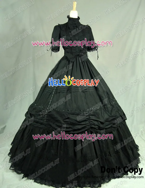 Victorian Gothic Black Ball Gown Reenactment Steampunk Punk Lolita Dress Costume H008