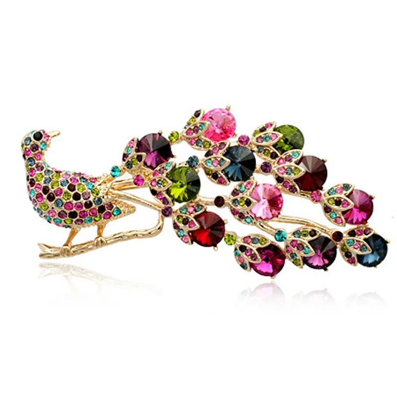 Zlxgirl bridal jewelry fashion colorful peacock bridal hijab accessory animal pin Brooch fashion women clothing scarf pins