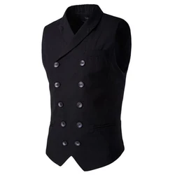 2022 Hot Men's Clothing  Slim Masculino Cotton Double Breasted Sleeveless Jacket Waistcoat Suit Collar Men Suit Vest