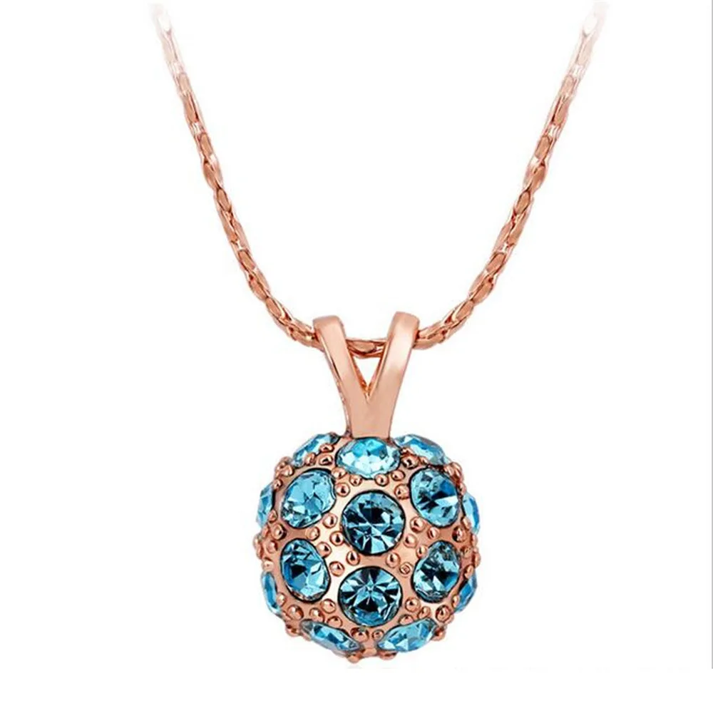 WQQCR 45CM Hot Rhinestone Shiny Crystal Ball Pendant Necklace 18 Inch Women 12 Colors Choice Holiday Gifts Wholesale