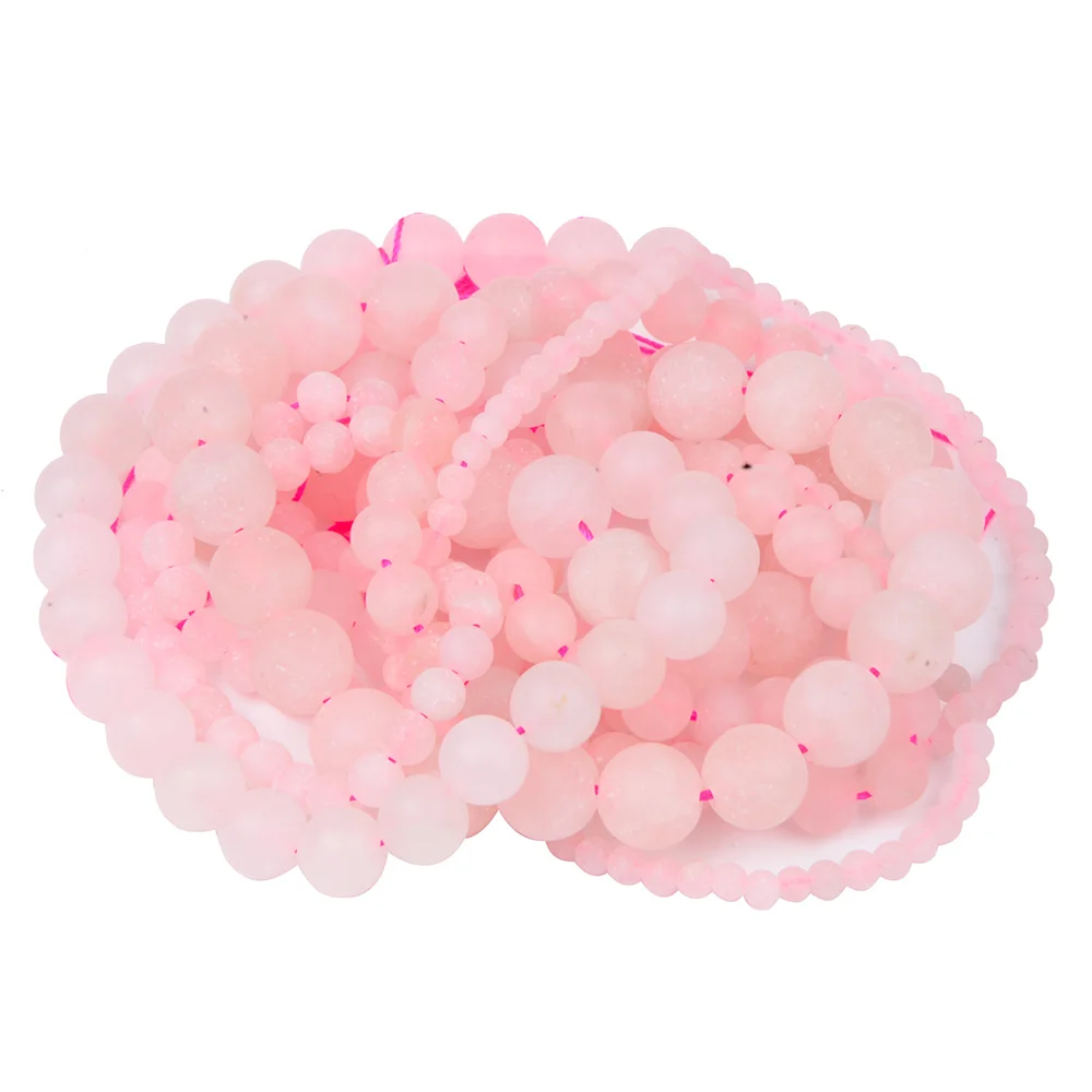 Chanfar Matte Pink Crystal Rose Quartzs Natural Stone Beads Round DIY Loose Bracelet Spacer Beads For Jewelry Making Choose
