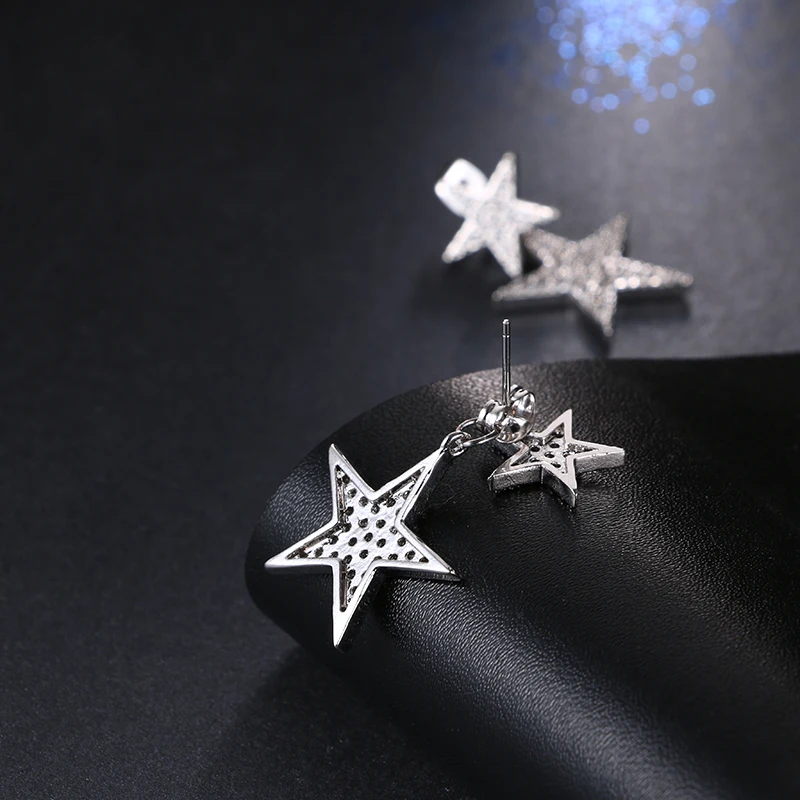 EMMAYA New Fashion Geometric Luxury Double Star Earrings For Women White Gold Silver Color Brincos
