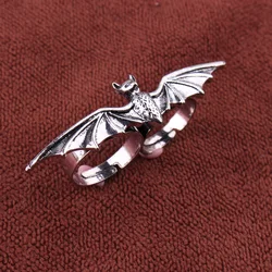 LUBOV Antique Color 3D Bat Ring Double Finger Metal Ring Punk Style Women Party Jewelry 2019 New