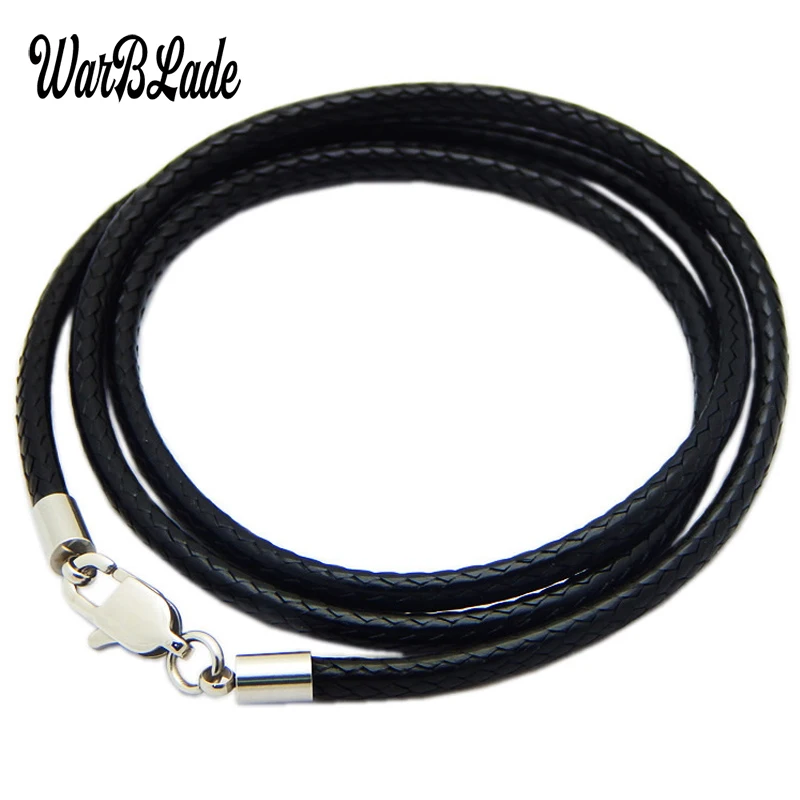 

WarBLade 1.5mm 2mm 3mm Leather Cord Black Necklace Chain Stainless Steel Lobster Clasp Connector Round Waxed Rope For Men Women