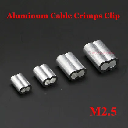 100pcs 2.5mm M2.5 Aluminum Cable Crimps Sleeve Shape 8 Double Hole Ferrule Crimping Loop Oval Wire Rope Clip Swage Fittings