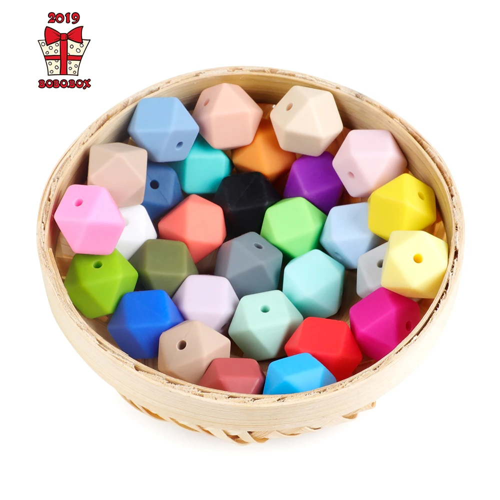 BOBO.BOX all\'ingrosso 100 pz/lotto perline esagonali Silicone bambino massaggiagengive Perle BPA collana fai da te gratuita ciuccio catena bambino