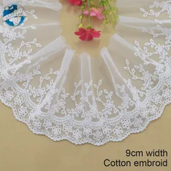 9cm White Cotton Embroidery Lace French Ribbon Fabric Guipure Diy Trims Warp Knitting Sewing Wedding Curtain Accessories#3093