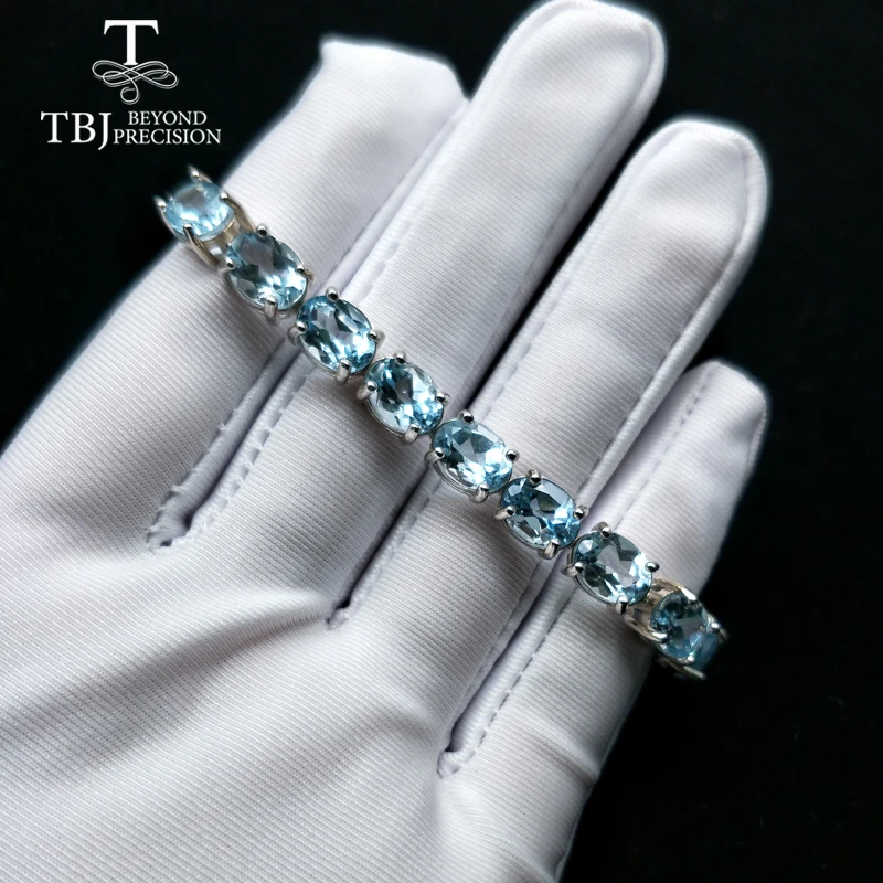 natural oval 6*8mm gemstone sky blue topaz bracelet 925 sterling silver fine jewelry suitable for girls'daily or party wear