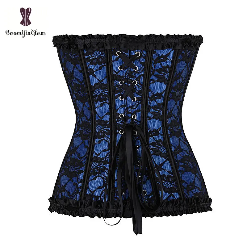 Corsetto Trimmer in pizzo Overbust Gothic Gorset pesce disossato Korse solido rosso blu rosa Beige Korset Top Plus Size 6XL Bustier dimagrante