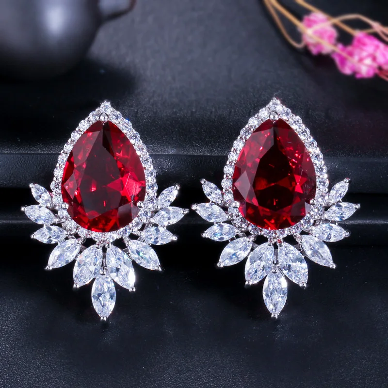 CWWZircons Brand Trendy Diamante Women Ear Jewelry Silver Color Sparkling Big Teardrop Cubic Zirconia Earrings CZ377