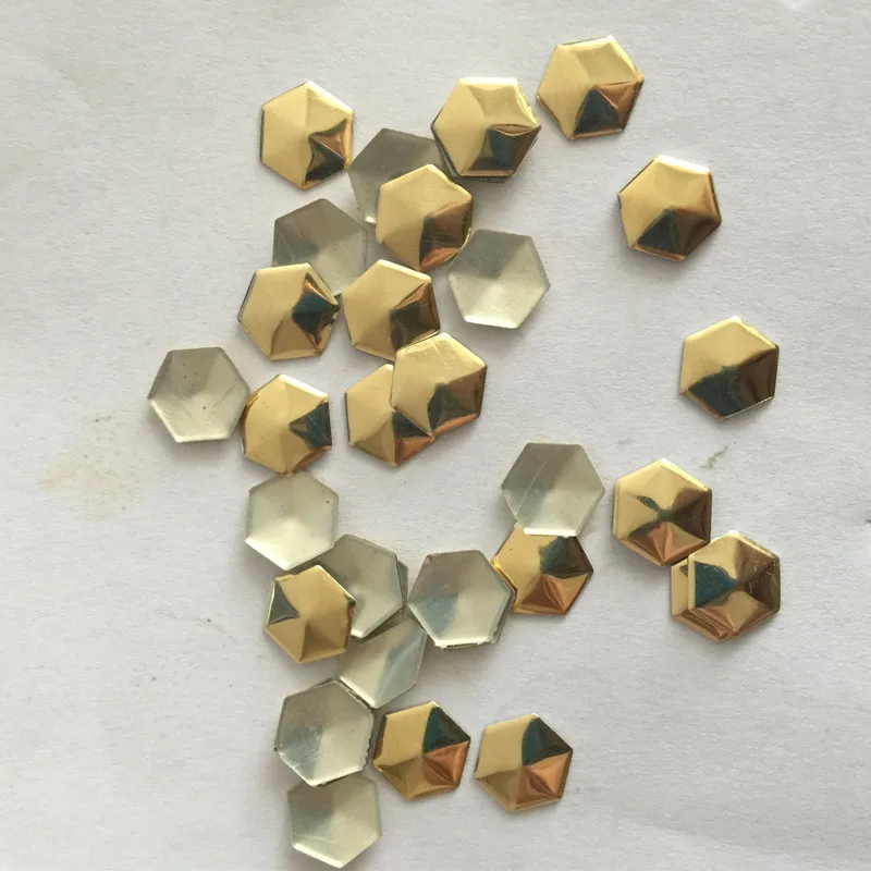 200pc 8mm Hexagon Football Shape Gold Hotfix Rhinestuds FlatBack Iron On Glue on Nailheads Metalic Studs For Clothing/shoe DIY