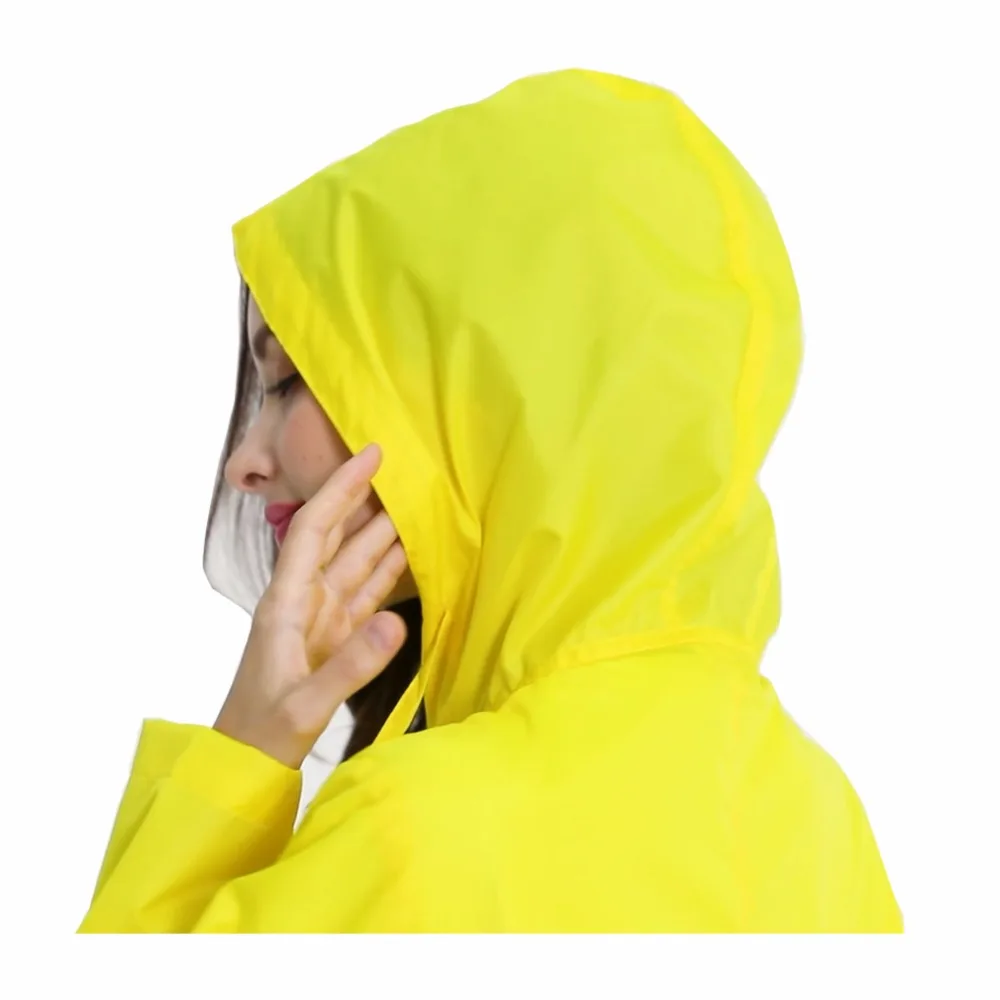 Womens Stylish Solid Yellow Rain Poncho Waterproof Raincoat with Hood and Pockets