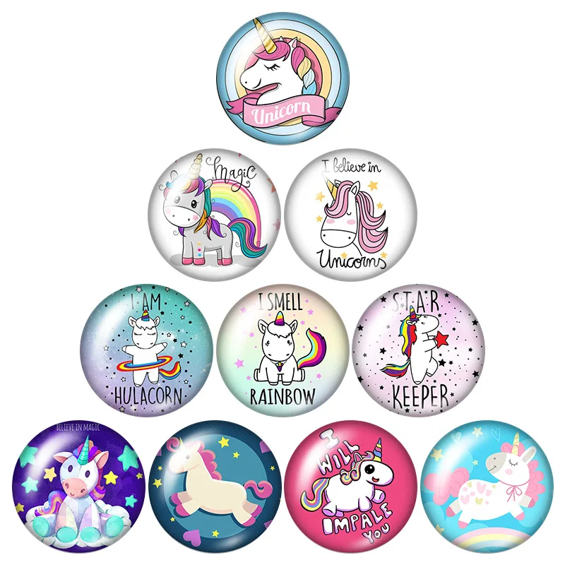 New Cartoon Unicorn magic Dream 10pcs 12mm/18mm/20mm/25mm Round photo glass cabochon demo flat back Making findings ZB0855