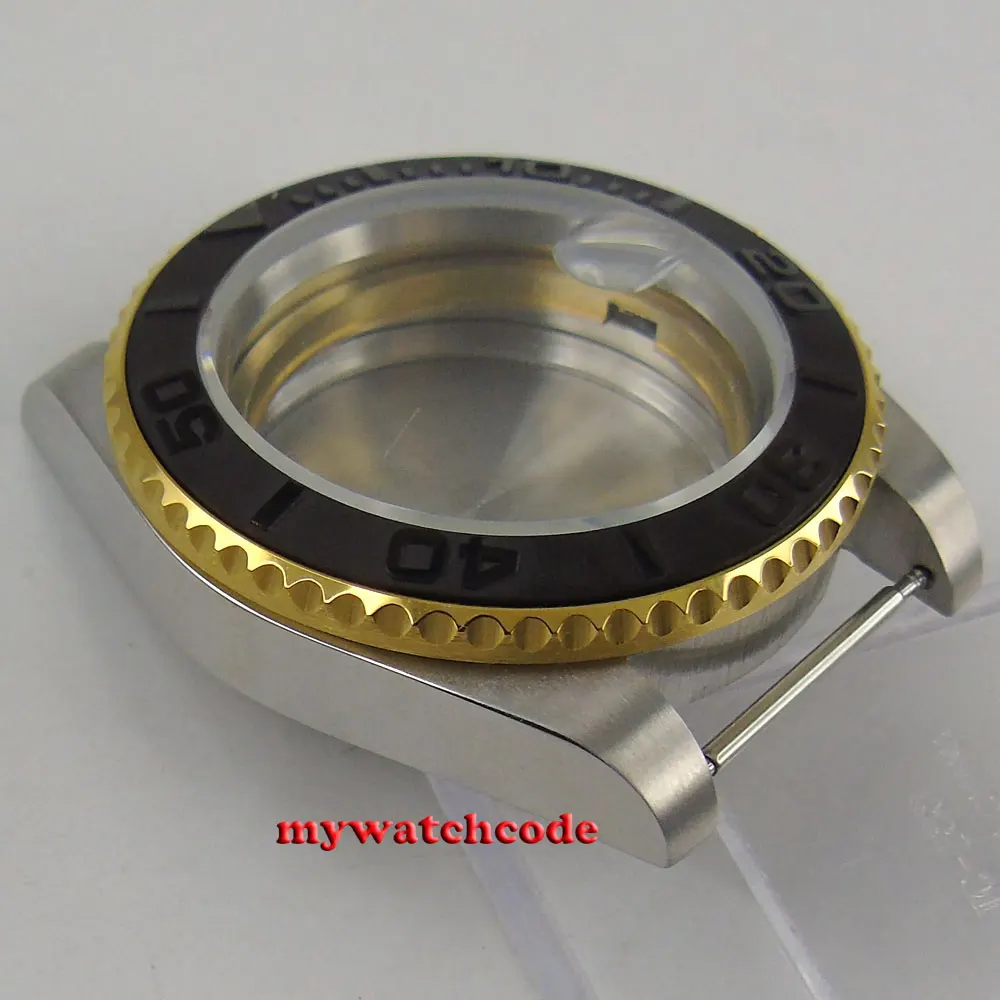 Caja de reloj dorada con bisel cerámico de cristal de zafiro de 40mm compatible con movimiento 2824 2836 C143