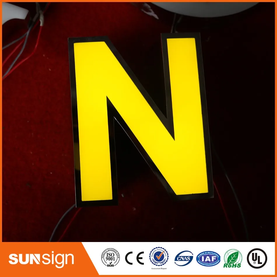 Custom shop signs type mirror stainless steel led light letters