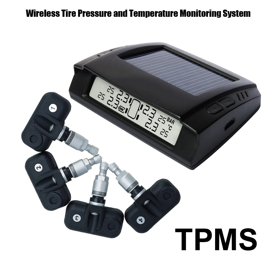 Solar Power Wireless Tire Pressure Monitoring System Car TPMS with 4pcs Internal sensor