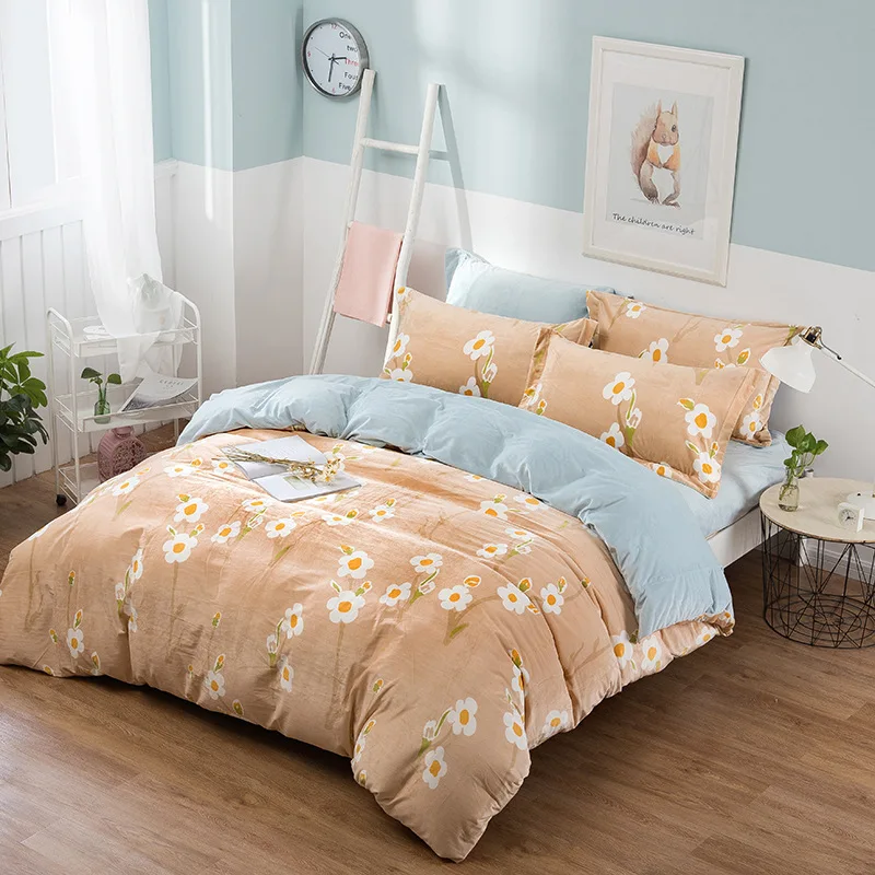 2018 Spring high quality geometric pastoral and simple bedding set Flannel and Coral fleece cotton bed linen duvet cover sets