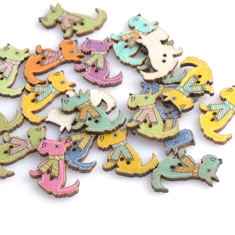 Dogs Shaped Wood Buttons Random Mixed Sewing Decorative Scrapbooking 50pcs 25x28mm MT0631