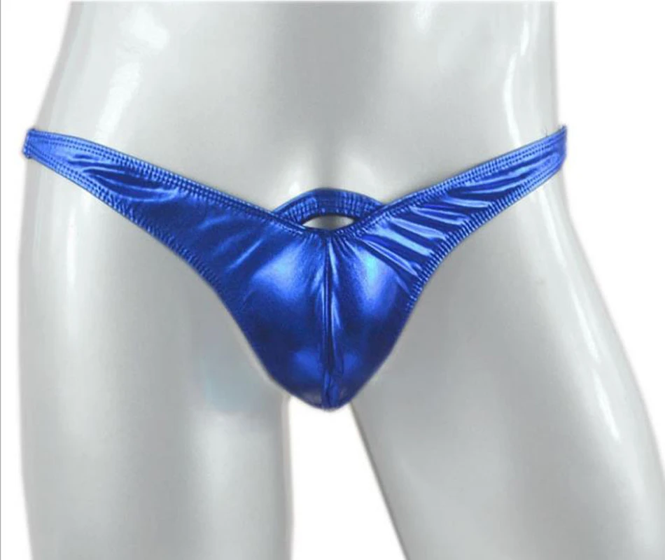 Sexy faux leather male panties three-dimensional cut bulges mens PU pant briefs thongs