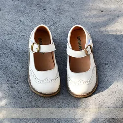 Wiosenne skórzane buty dziewczęce ze skóry bydlęcej oryginalne skórzane buty dziecięce Mary Jane modne dziecięce mieszkania dziecięce buty na co dzień