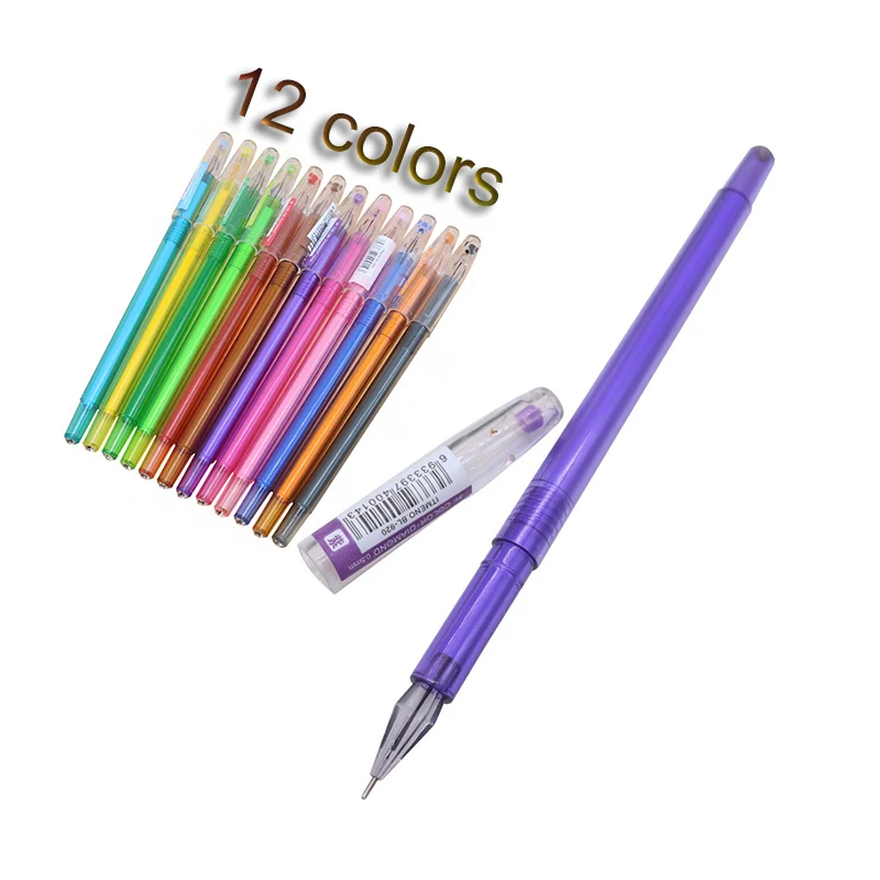 10 Pcs Student Color gel pen 0.5mm white gel pen Crystal pen 12 colors Student office painting watercolor pen Water-based ink