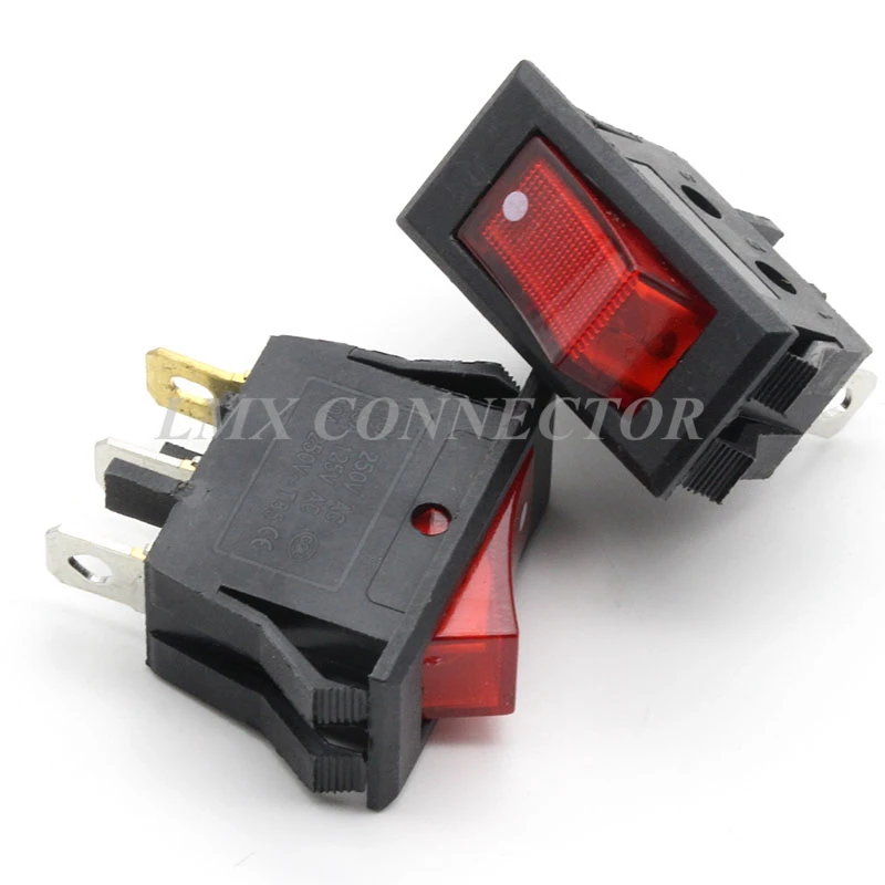 10PCS Red Rocker Switch  10A250V/15A125V/10A250V-T85 KCD3-3 Copper 3Pin  Rocker Switch