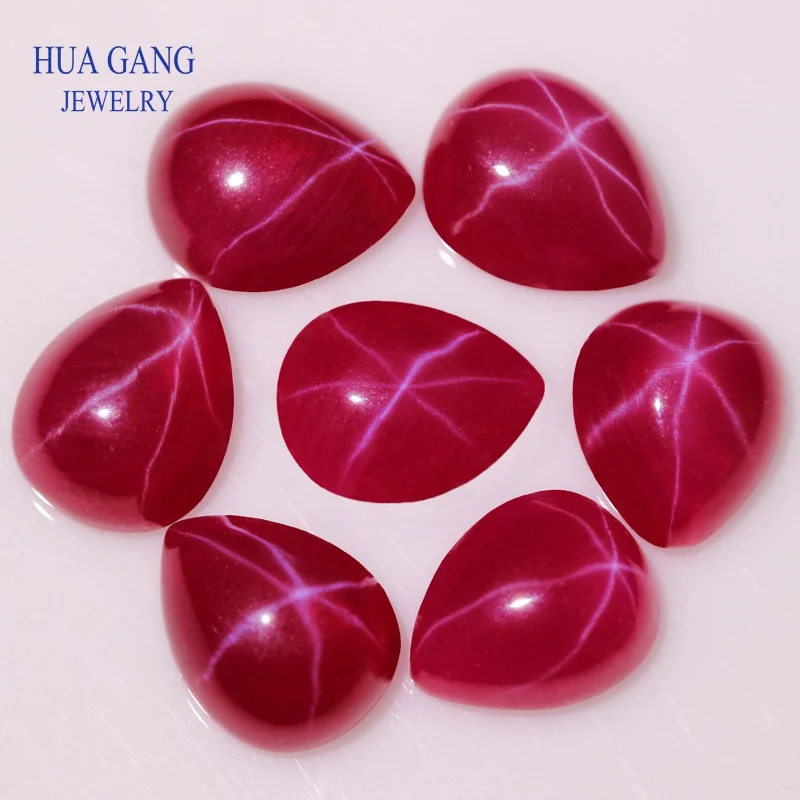 Red Pear Shape Cabochon Synthetic Star Corundum Stone Flat Base Beads For Jewelry Making DIY Gems Stones Size 5x7~10x14mm