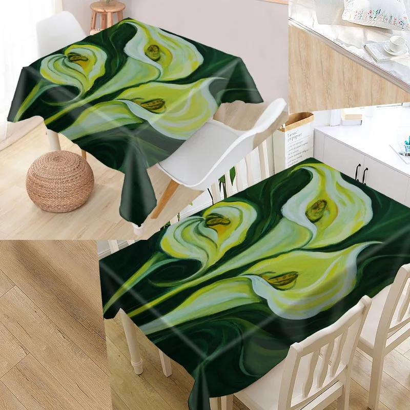 

Calla Painting Custom Table Cloth Oxford Print Rectangular Waterproof Oilproof Table Cover Square Wedding Tablecloth