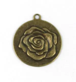 

FREE SHIPPING 200PCS Antiqued bronze rose round Charms 32mm A12708B