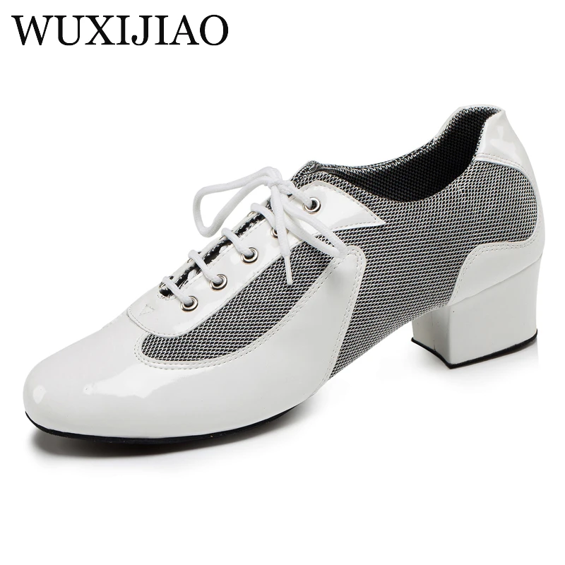 WUXIJIAO Black white red Latin dance shoes modern dance shoes men\'s indoor soft outsole Ballroom dancing shoes 4cm 2cm low hee