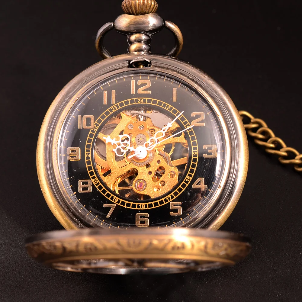 

TIEDAN Retro Steampunk Luxury Fashion Antique Skeleton Mechanical Pocket Watch Men Chain Business Casual Pocket & Fob Watches