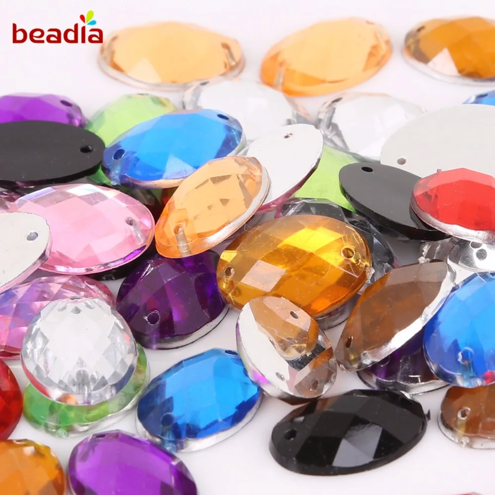 13x18mm 50Pcs 9 Colors Crystal Oval Rhinestones 2 Holes Flatback Acrylic Rhinestone For Dress Garment Wedding Sewing DIY Craft