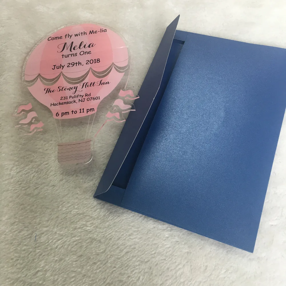 50pcs luxurious vintage air ballon wedding invitation cards laser cutting romantic pink cards with free name logo box printed