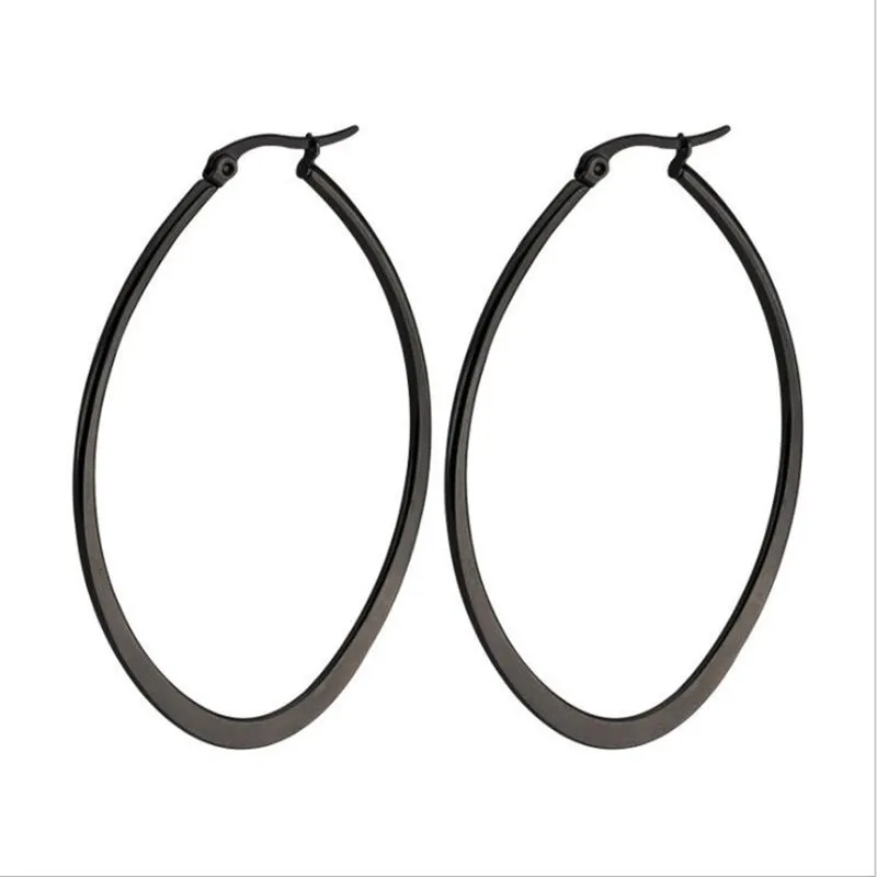 HE07 Titanium Hyperbole Big Hoop Earrings Shape Oval 60mm 316l Stainless Steel Earring IP Plating No Fade Allergy Free