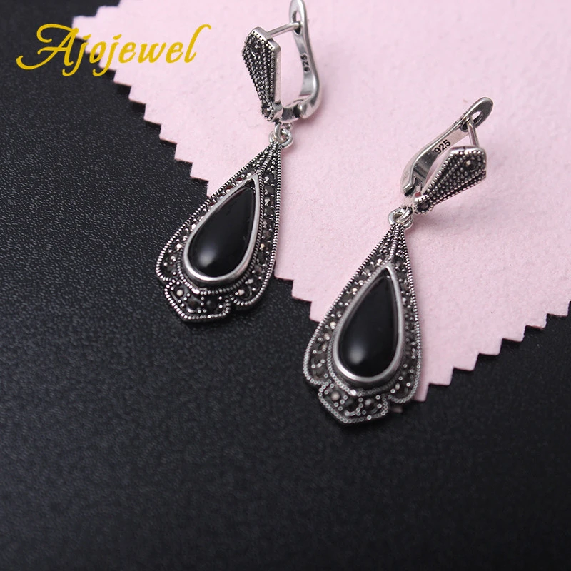 Ajojewel Vintage Oorbellen Luxury Long Water Drop Earrings Black Stone orecchini donna