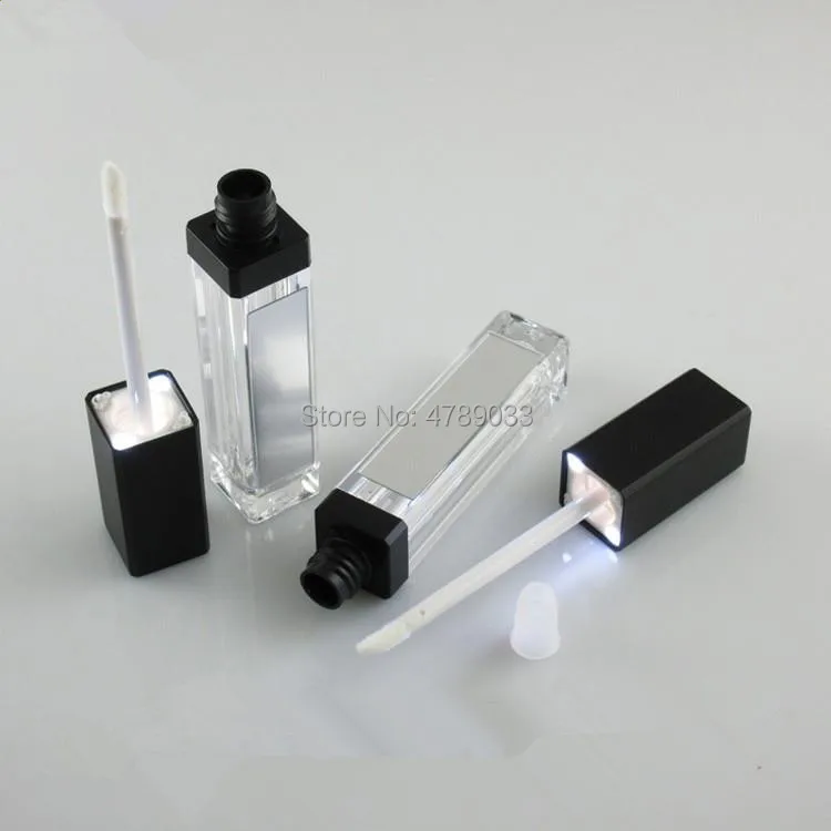 

10pcs 7.5ml Empty Makeup DIY Lip Gloss Bottle Silver/Black Square Lip Gloss Tube with LED Light Mirror Labial Glair Bottle