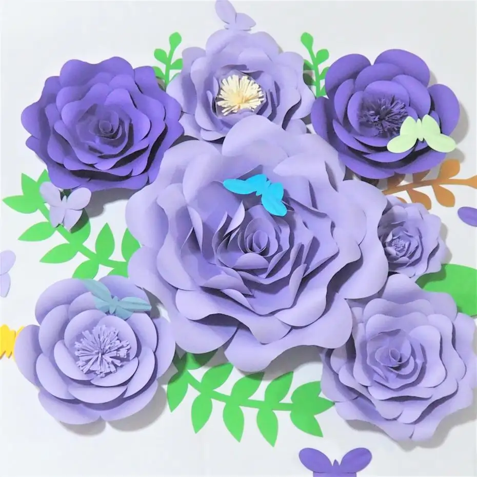 2018 7 Giant Paper Flowers + 6 Butterfly + 9 leaves for girl's party wedding decor or photo booth backdrop or Wedding backdrops