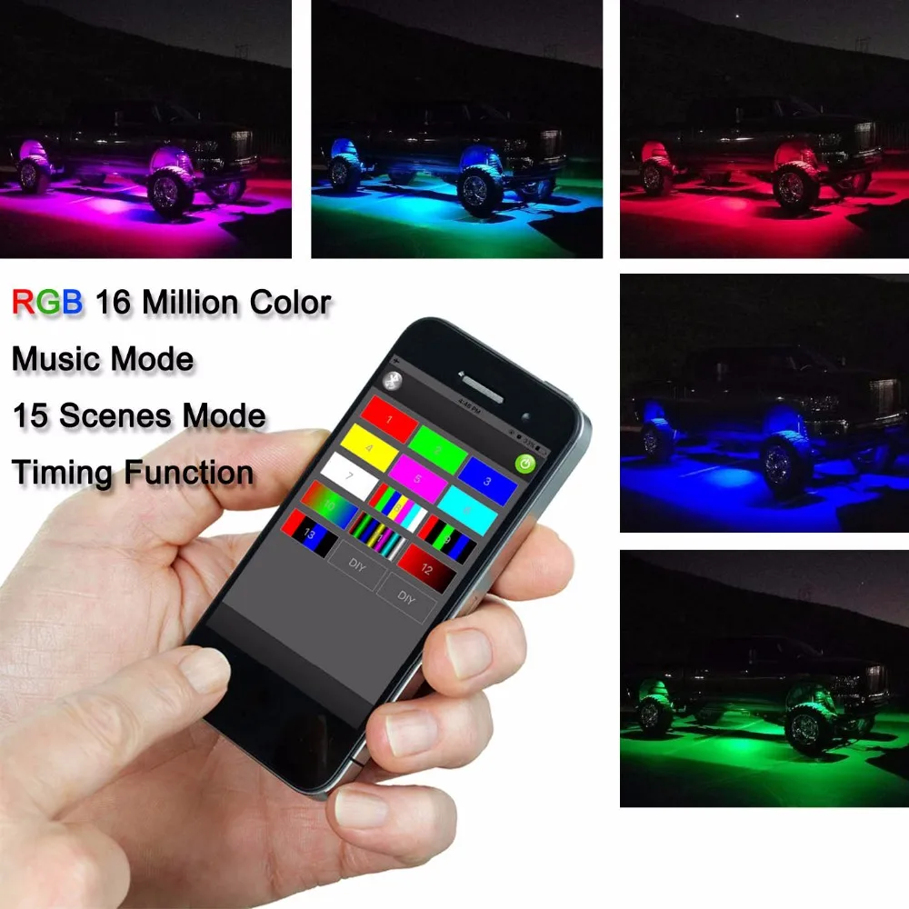 10 In 1 RGB LED Rock Lights Pods APP Control Music Sync Car Chassis Light Undergolw Waterproof Neon Lights free Wiring Kits