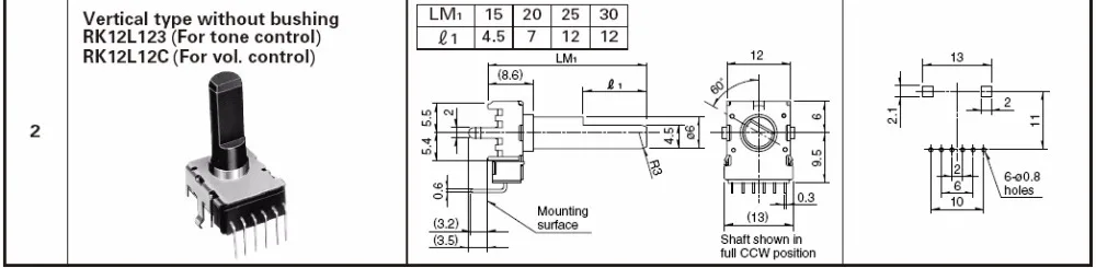 Potenciómetro de tono de volumen tipo ALPS12, original japonés, 50K, 12mm, eje aislado Vertical, serie RK12L, HIFI, bricolaje, envío gratis