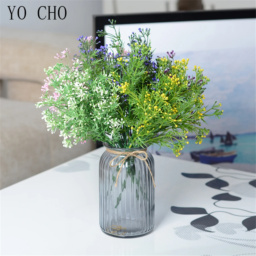 YO CHO-flores artificiales baratas, Mini hierba de perla, decoración de pared de boda, plantas acuáticas, hierba de Acuario, ramo de flores falsas, decoración del hogar