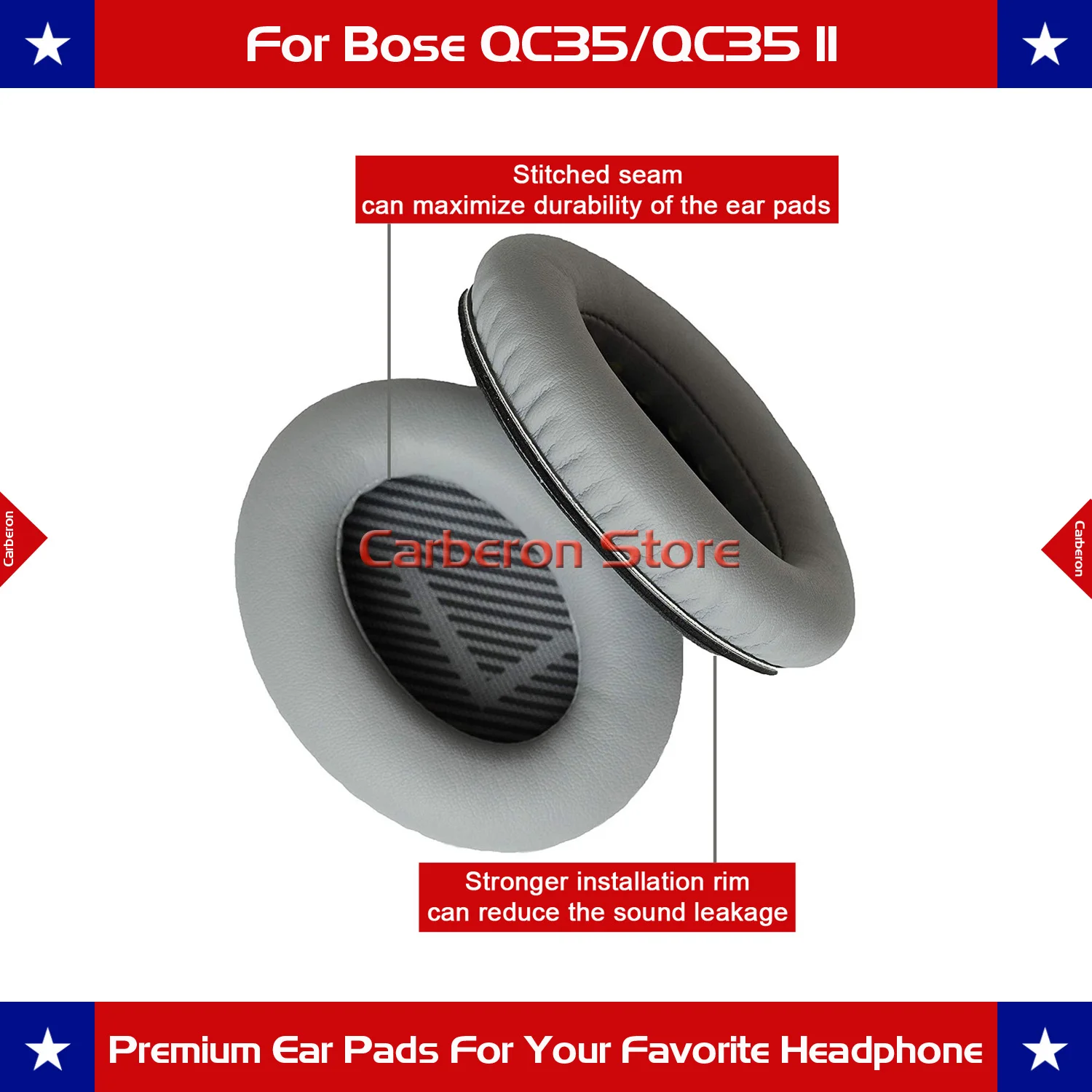 Replacement Ear Pads Ear Cushions for Bose QC35/QC35 II Headphone with QC35 Scrims with \'L and R\'(Silver Grey)
