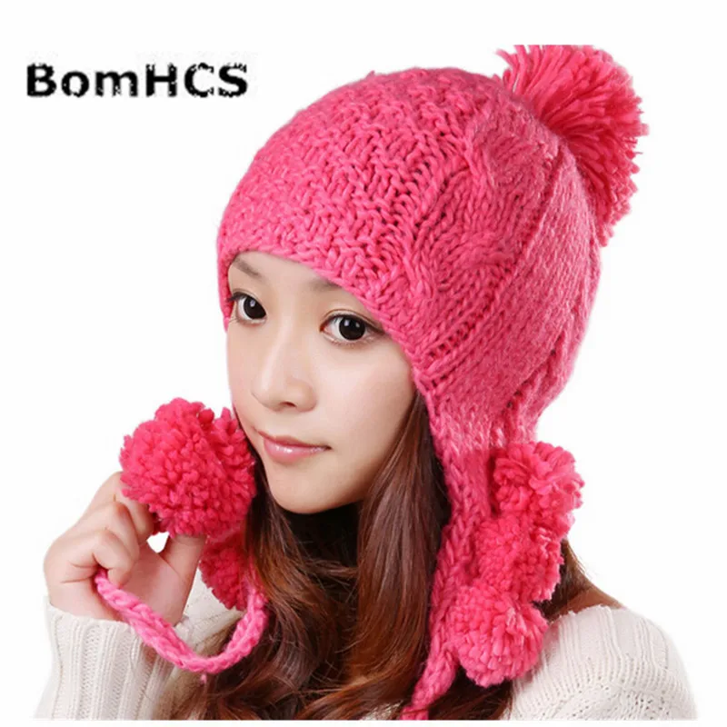 BomHCS Fashion Women Knit Snow Thickened Warm Hat Winter Beanie Crochet Cap Ear Muff Knitted Hat