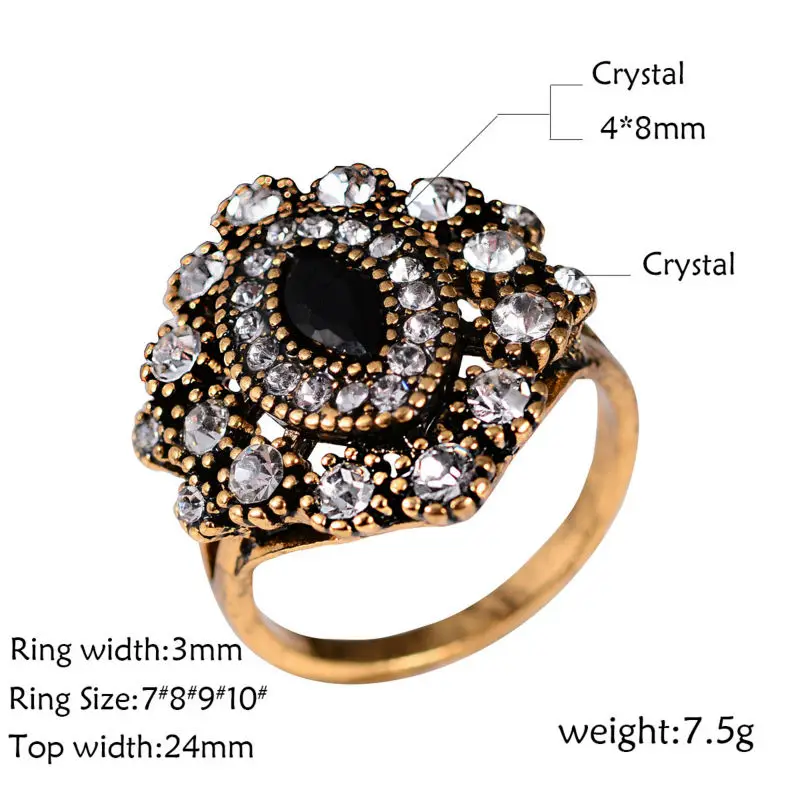 Joyme New Vintage Look Gold-Color Eye Wedding Turkish Jewelry Crystal Earring Ring Necklace Sets For Women Bijoux Femme