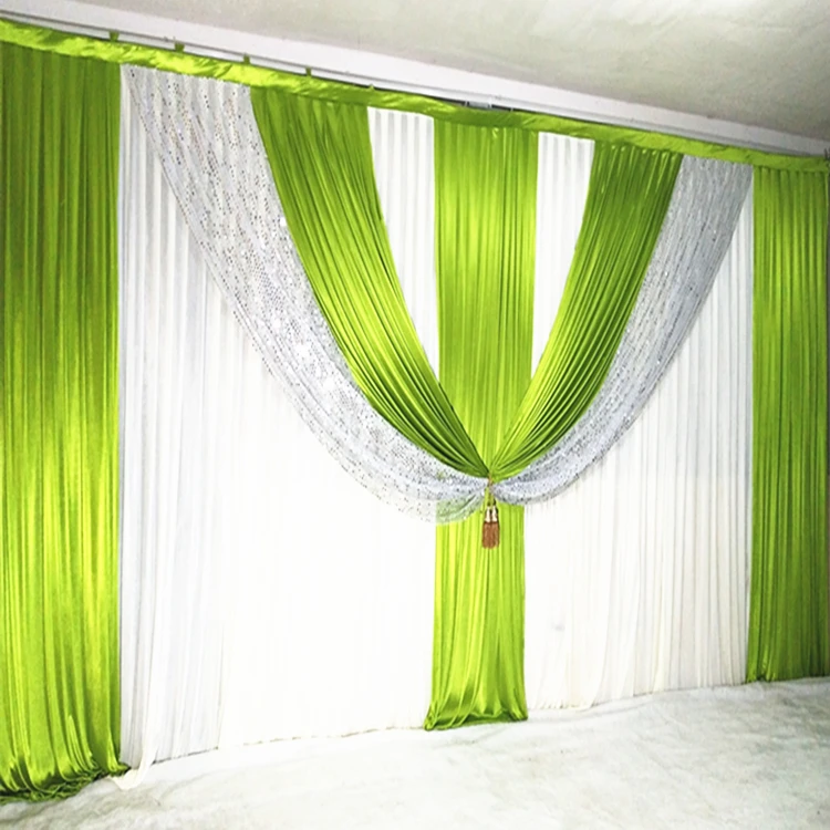 3*6m silver sequin green drapes white wedding backdrop curtain set wedding stage decoration party wedding wall backdrop curtain