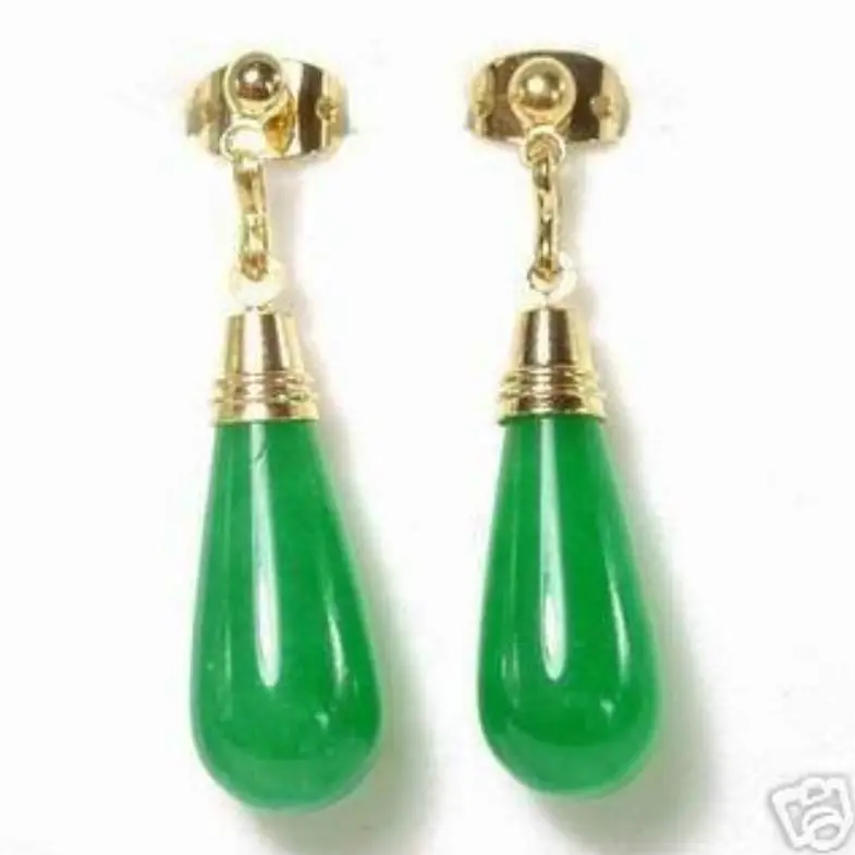 

Charming green natural jade stud danlge earrings free shipping