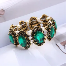 Drop Shipping Brand Gold Color Green Crystal Stone Rhinestones Bracelet Bangle Jewelry Women Wedding Fashion