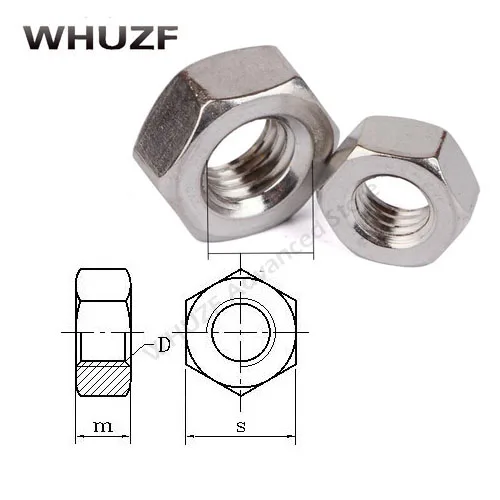 M10 m12 Nut DIN934 M3 M4 M5 M6 M8 M10 M12 304 Stainless Steel Metric Thread Hex Nut Hexagon Nuts HW009