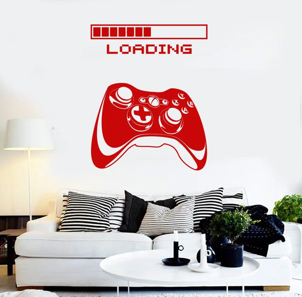 Gaming Vinyl Wall Stickers Art Joystick Loading Video Game Wall Sticker Self-adhesive Wallpaper Creative Poster For Boys SA155